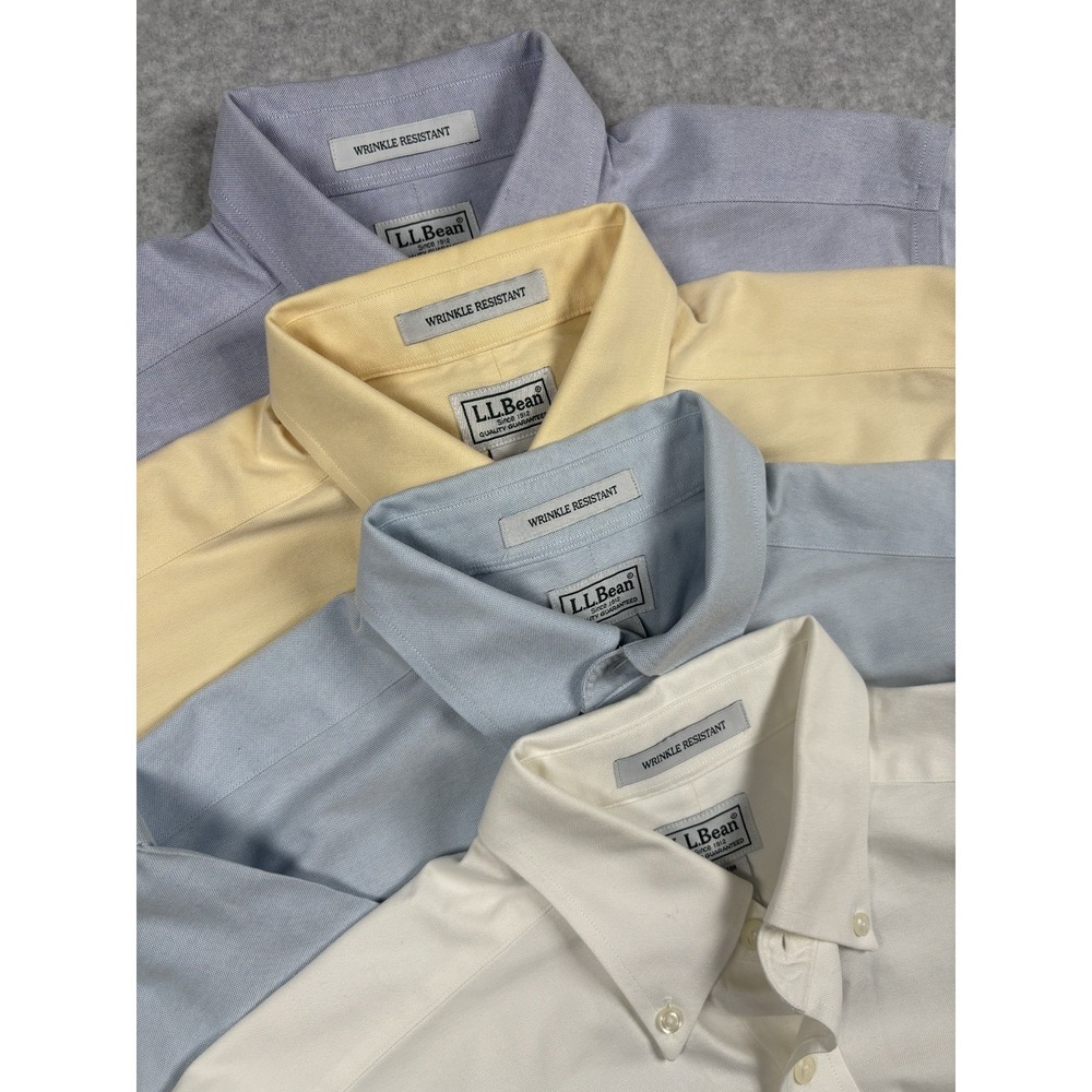 Lot of 4 L.L.Bean Mens 15-34 Oxford Button Down Dress Shirts Wrinkle Resistant